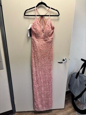 NWT Blush Lace Maxi Dress with V-Neck and Spaghetti Straps